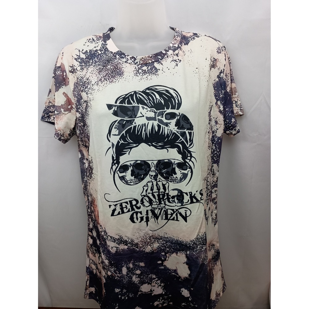 skull punk biker skull animal print black brown tie dye S‎ short sleeve t shirt